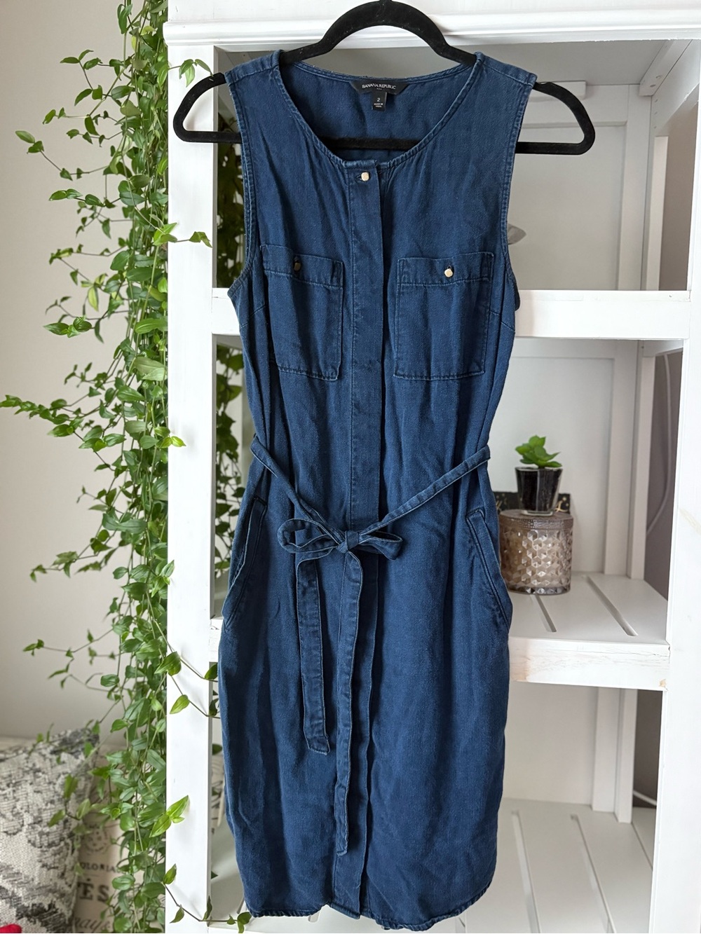 Banana Republic Sleeveless Denim Midi Dress - Navy Blue